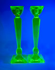 ART DECO URANIUM GLASS CANDLE STICKS