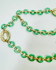 ANTIQUE ART DECO CINER GOLD PLATED JADE GLASS NECKLACE/BELT