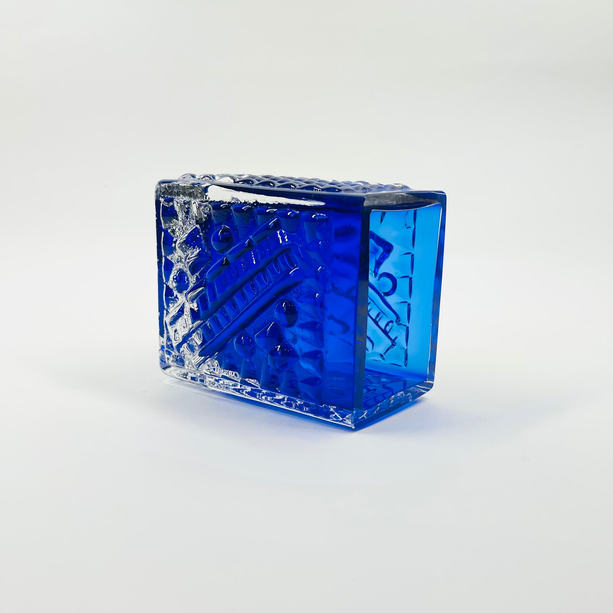 1950s COBALT BLUE BRUTALIST GLASS MINI VASE BY JOSEF SCHOTT
