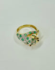 1950s 14K YELLOW GOLD DIAMOND EMERALD LEOPARD RING WITH RUBY EYES