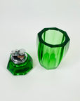 1950s FACETED GREEN GLASS LIGHTER BOX