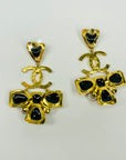 2022 LIMITED EDITION CHANEL BLACK GOLD FOIL CROSS PEARLS DROP PIERCED EARRINGS