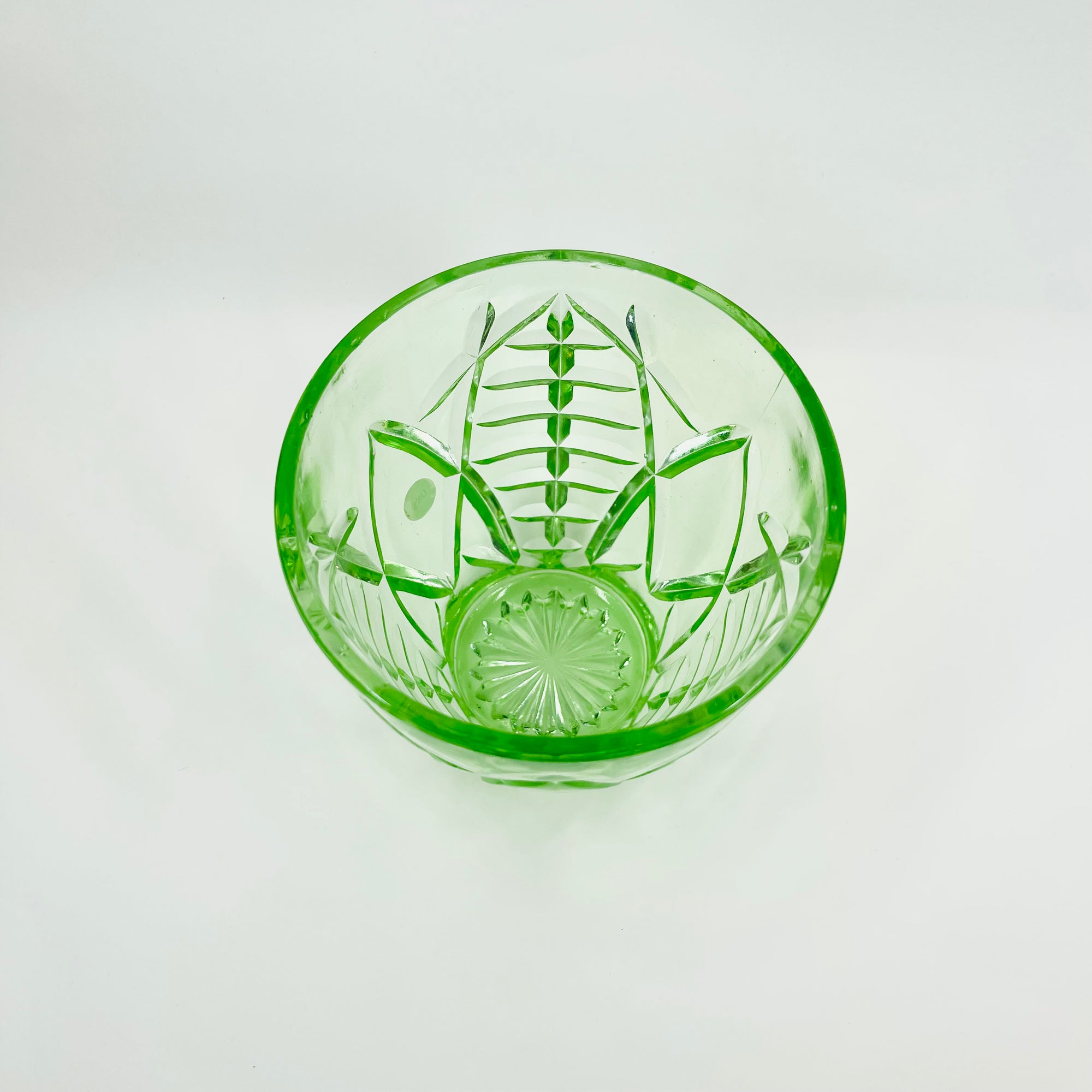 ANTIQUE ART DECO PRESSED GREEN DEPRESSION GLASS VASE