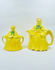 1930s HAND PAINTED ENGLISH YELLOW PORCELAIN LADY TEA POT