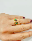 VINTAGE 9K GOLD RING WITH RUBIES AND EMERALD