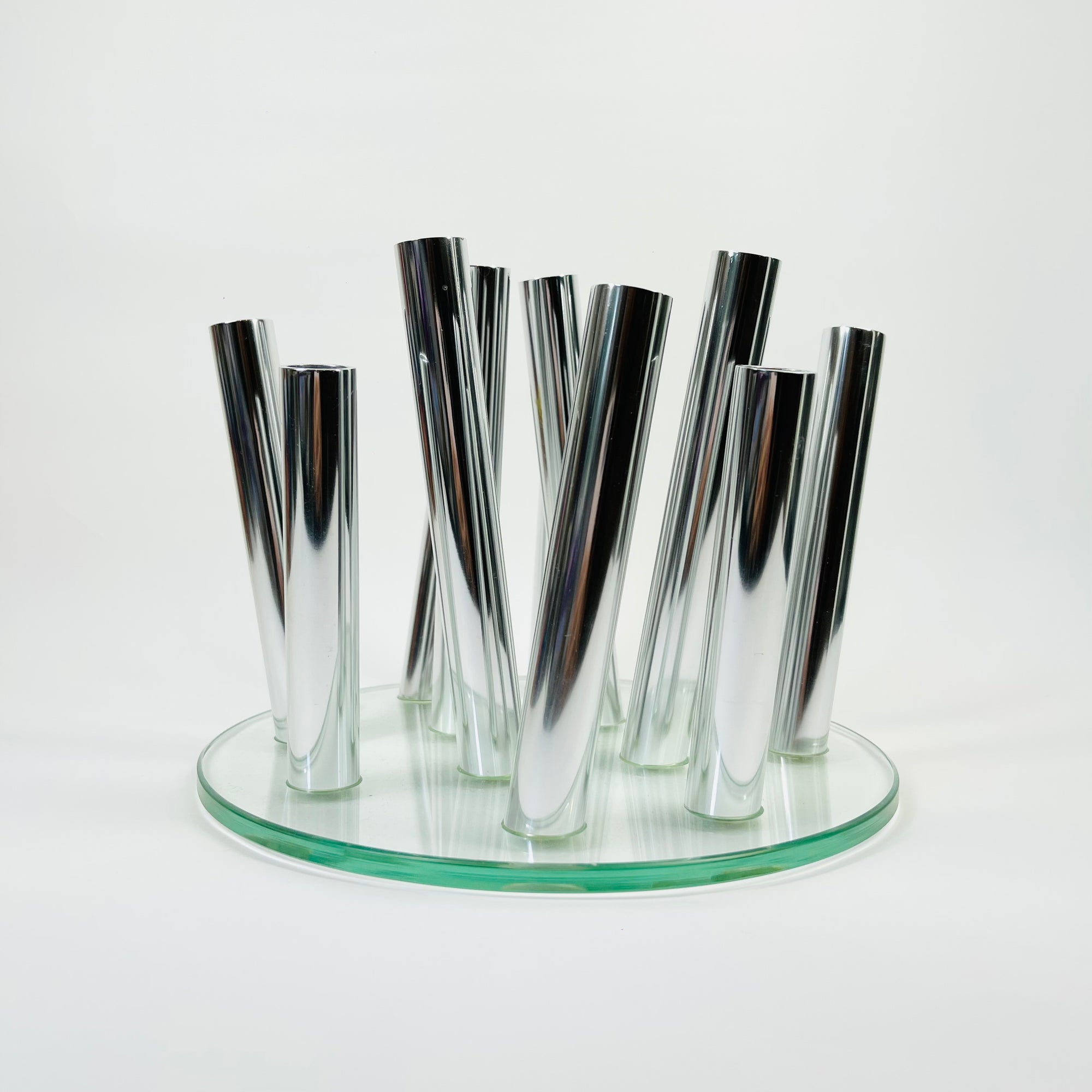 POST-MODERN GLASS STAINLESS STEEL VASE/CANDLEHOLDER