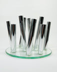 POST-MODERN GLASS STAINLESS STEEL VASE/CANDLEHOLDER