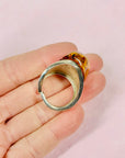 1960s MODERNIST SILVER AMBER CABOCHON RING