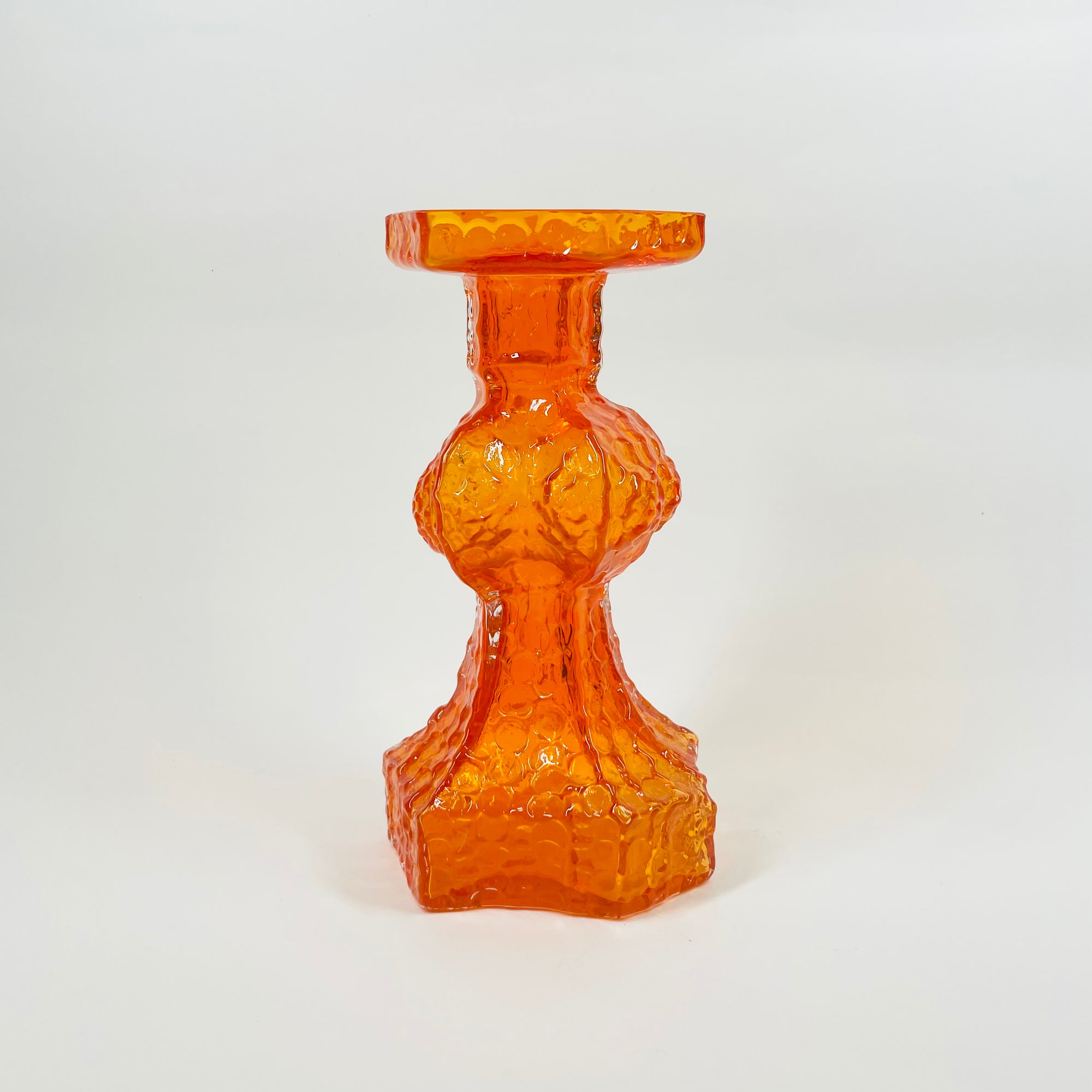 MIDCENTURY FINNISH ORANGE BARK GLASS VASE/CANDLE HOLDER BY NANNY STILL FOR RIIHIMAEN LASI