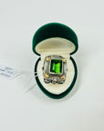 ANTIQUE GOLD SILVER COMPARTMENT RING WITH GREEN AMBER