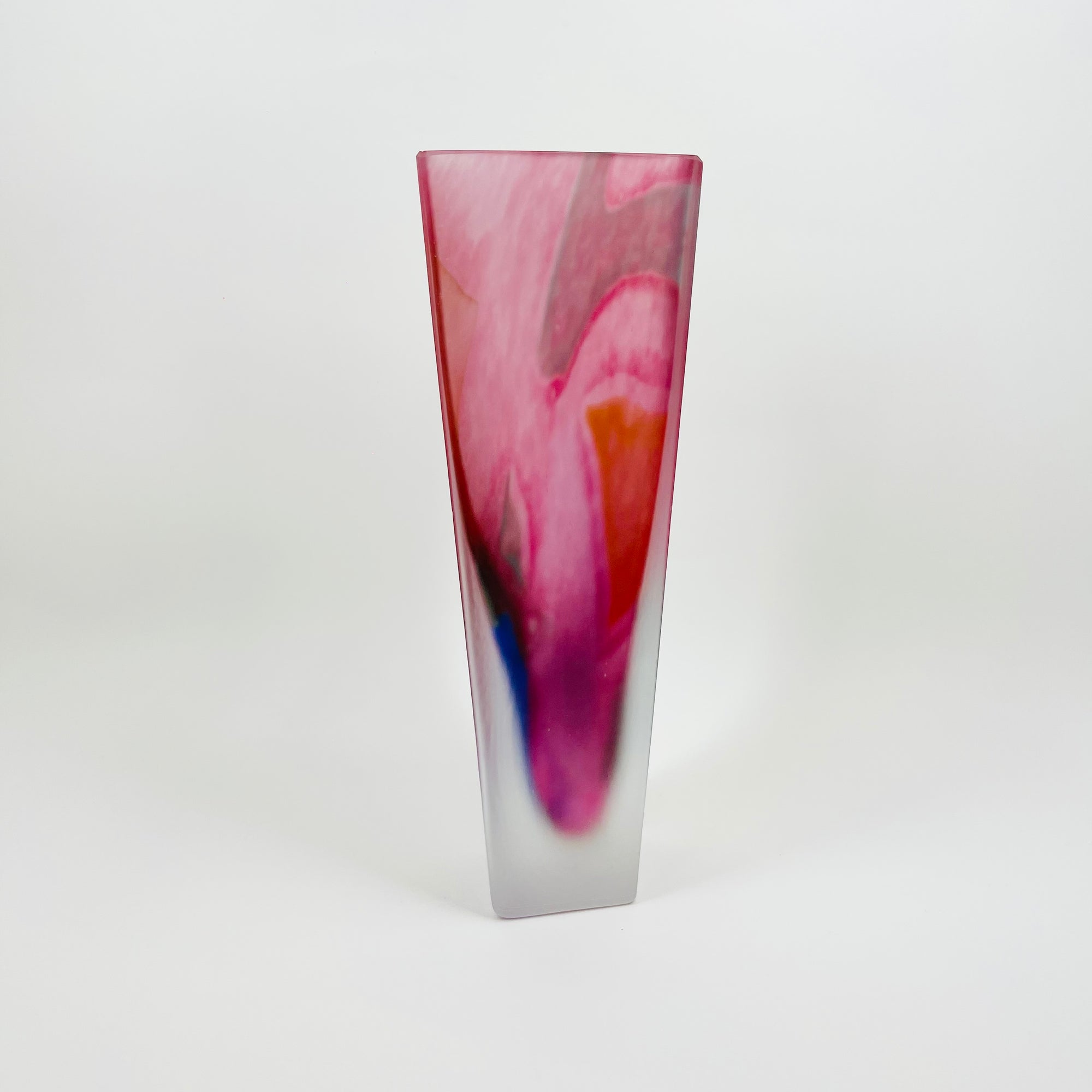 1980s SWEDISH PINK PURPLE SATIN GLASS VASE BY MONICA BACKSTROM FOR KOSTA BODA