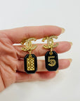 2023 LIMITED EDITION CHANEL NO.5 BLACK RESIN GOLD DROP DROP PIERCED EARRINGS