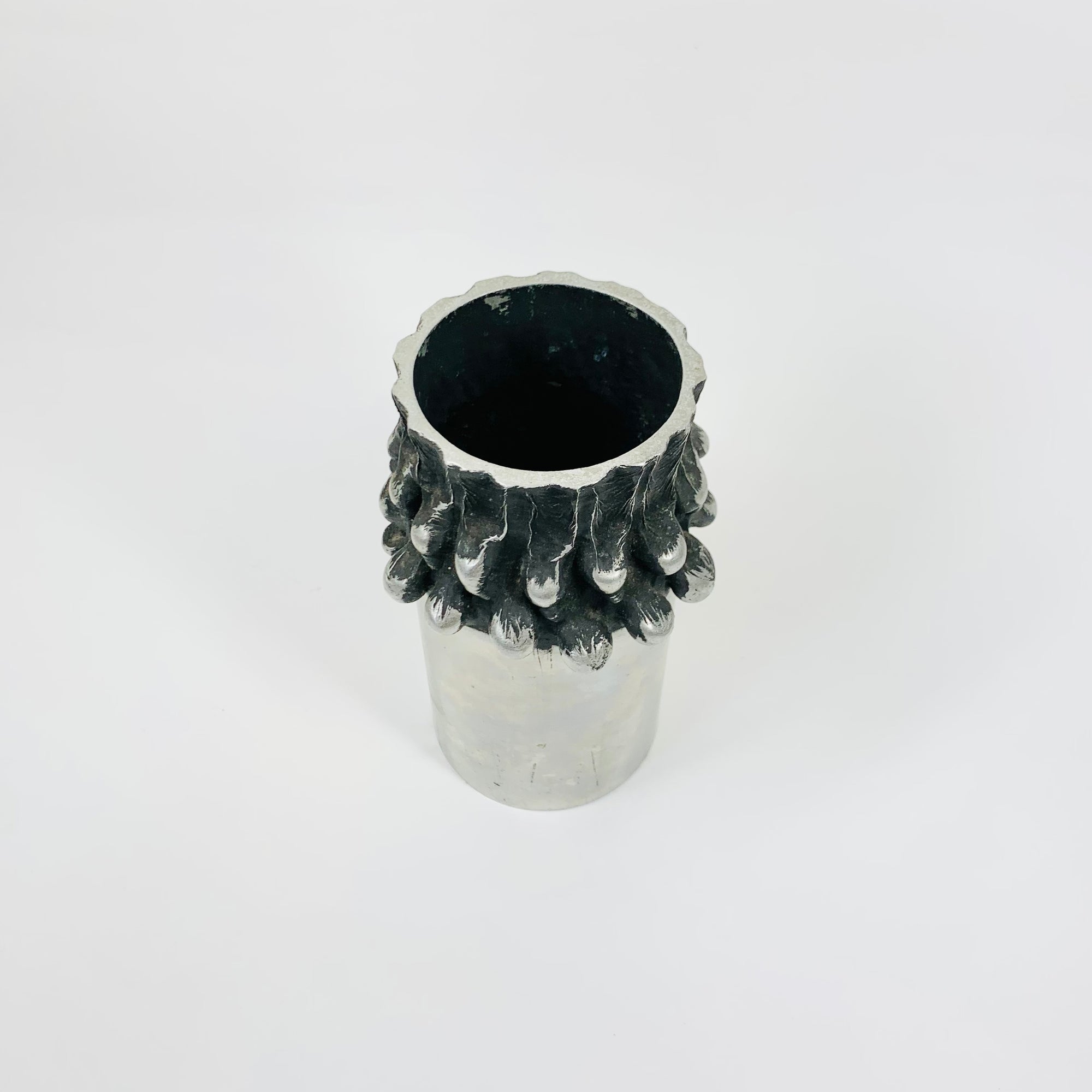 MCM WEST GERMAN BRUTALIST STAINLESS STEEL CYLINDER VASE