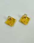 1996 CHANEL CC LOGO MARK RHOMBUS CLIP ON EARRINGS