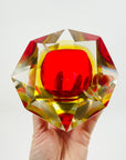 1950s FACETED MURANO RED YELLOW GEODE BOWL