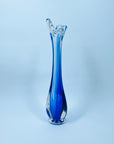 1970s JAPANESE COBALT BLUE OMBRE SWUNG FOOTED GLASS VASE