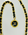1990s CHANEL MATELASSE BLACK LEATHER GOLD PLATED LOGO BELT
