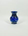 1980s AUSTRALIAN MOUTH BLOWN BLUE SPATTER ART GLASS MINI POSY VASE BY STEPHEN MORRIS