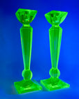 ART DECO URANIUM GLASS CANDLE STICKS