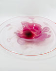 1980s AUSTRALIAN MOUTH BLOWN PINK PURPLE SPATTER ART GLASS SHALLOW BOWL/CHARGER BY STEPHEN MORRIS