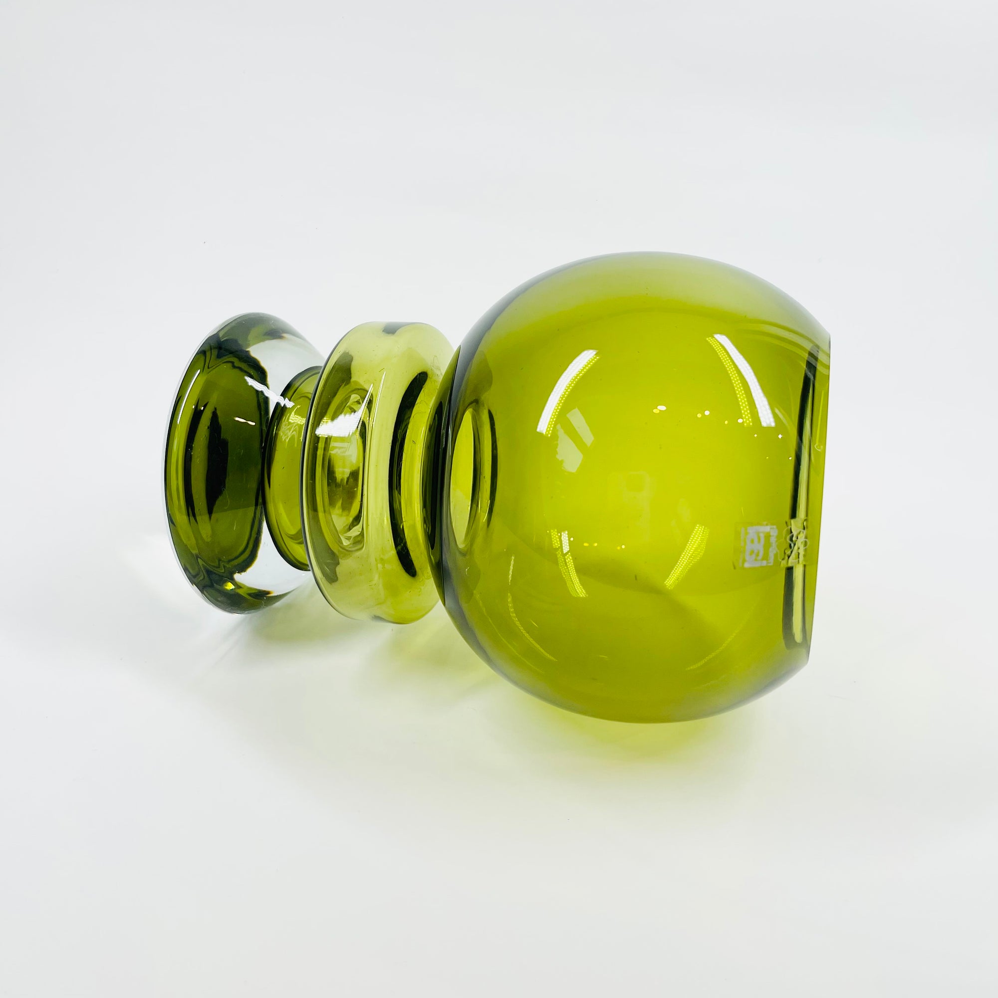 1960s FINNISH OLIVE GREEN GLASS HOOP VASE BY TAMARA ALADIN FOR RIIHIMAEN LASI