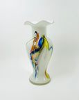 1970s ITALIAN EMPOLI CASED END OF DAY GLASS RUFFLE RIM VASE