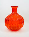 1970s ITALIAN EMPOLI ORANGE RIBBED GLASS ROUND BOTTLE VASE