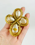 1994 CHANEL CC LOGO MARK PEARL CROSS BROOCH