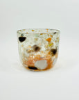 1980s AUSTRALIAN MOUTH BLOWN ORANGE BLACK WHITE SPATTER ART GLASS MINI BOWL/VASE