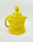 1930s HAND PAINTED ENGLISH YELLOW PORCELAIN LADY TEA POT