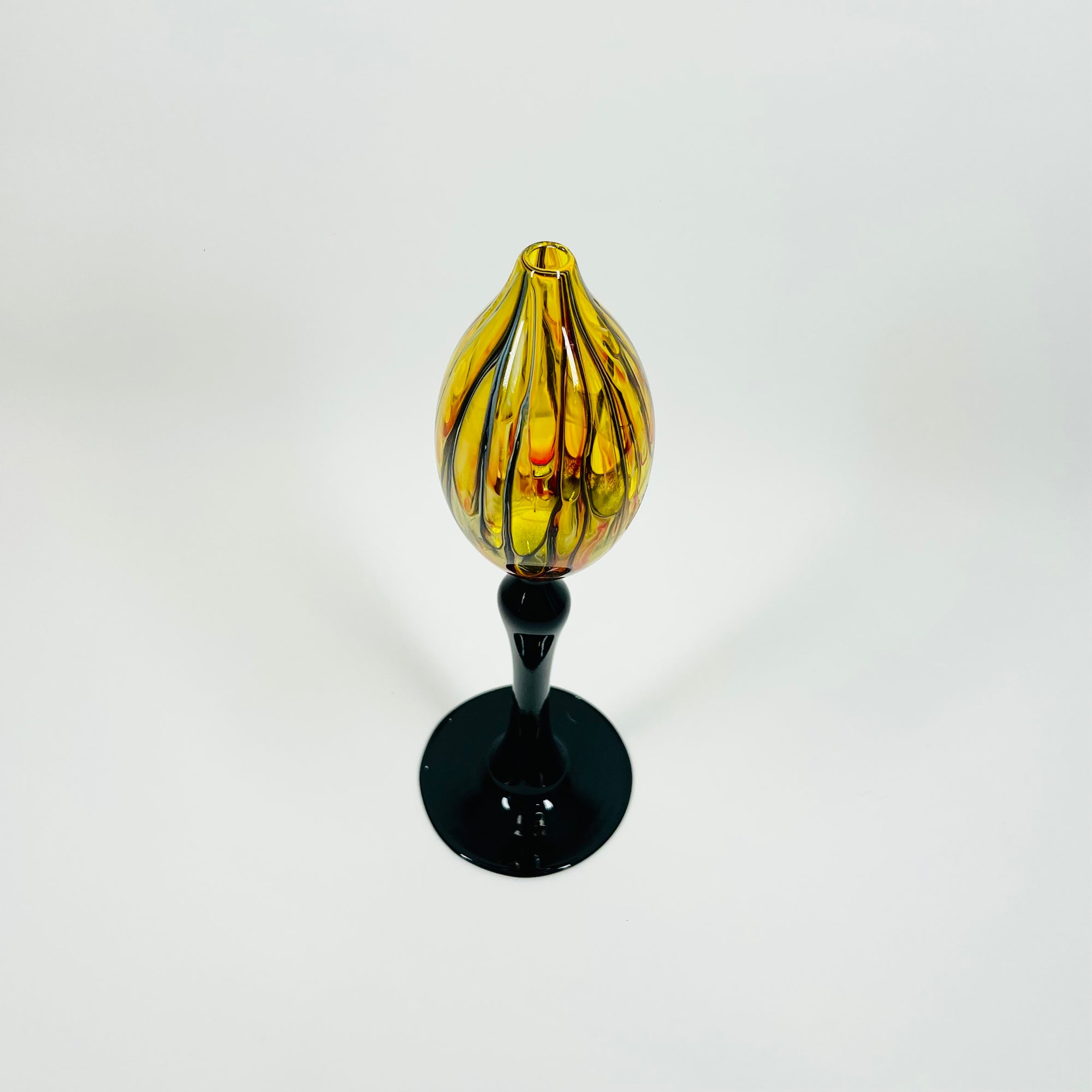 1980s AUSTRALIAN HAND DYED OILSLICK GLASS FOOTED VASE