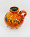 1960s WEST GERMAN ORANGE FAT LAVA ROUND POTTERY JUG VASE BY KREUTZ KERAMIK
