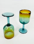 1980s MOUTH BLOWN BLUE AMBER AUSTRALIAN GLASS GOBLETS