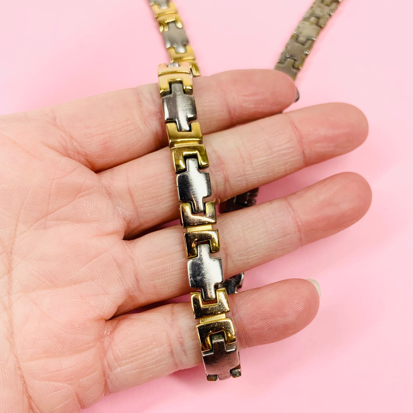 Extremely rare 1960s Barcs triple plated 2 tone gold necklace with puzzle links