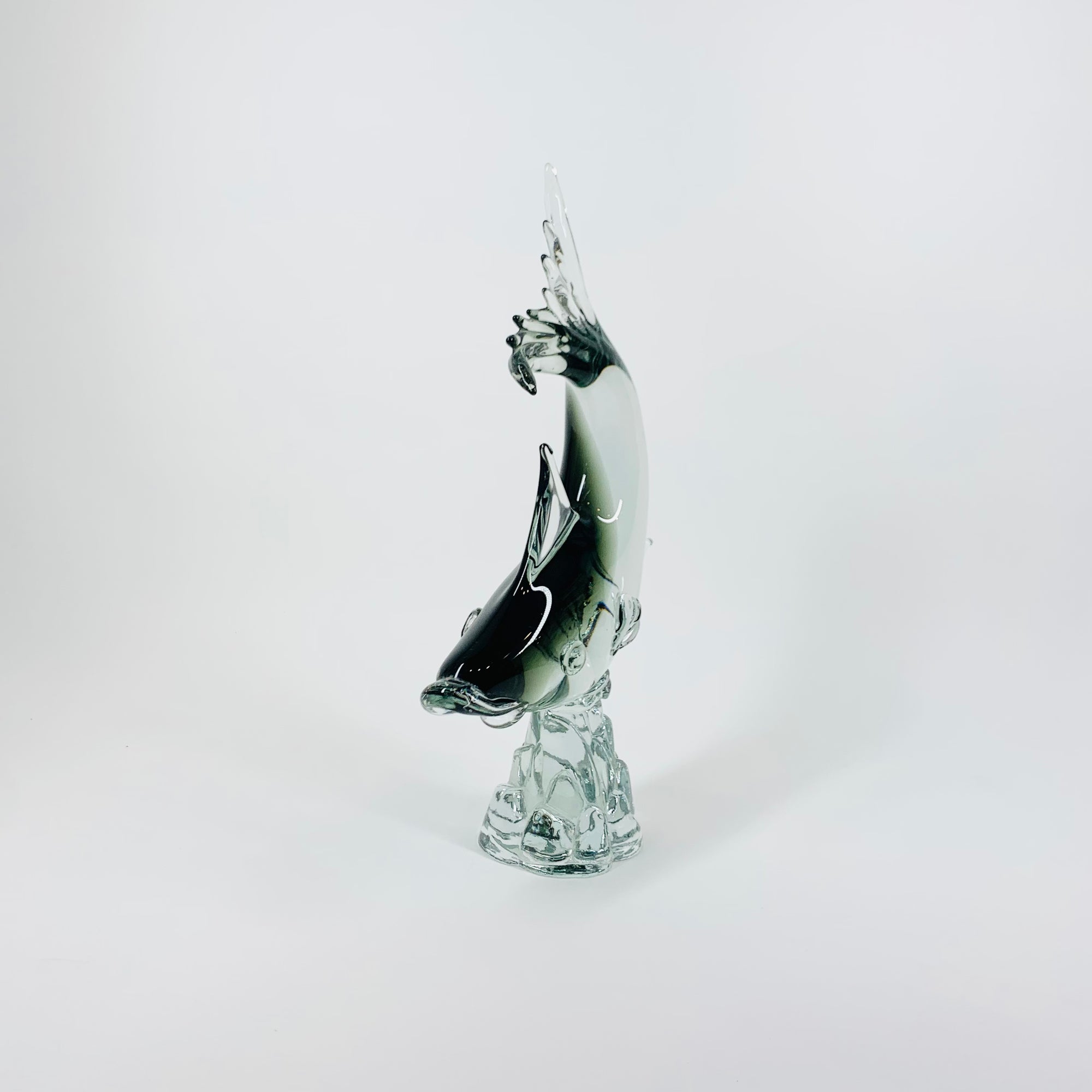 Midcentury Murano grey glass fish sculpture with aventurine & controlled bubbles
