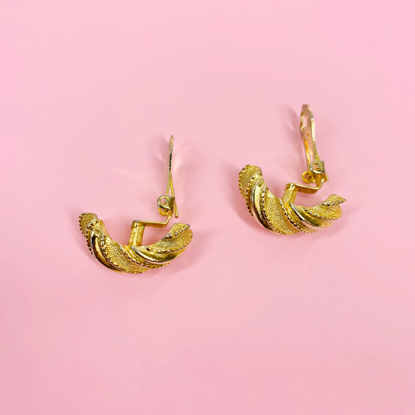 1960s gold plated filigree half hoop clip on earrings