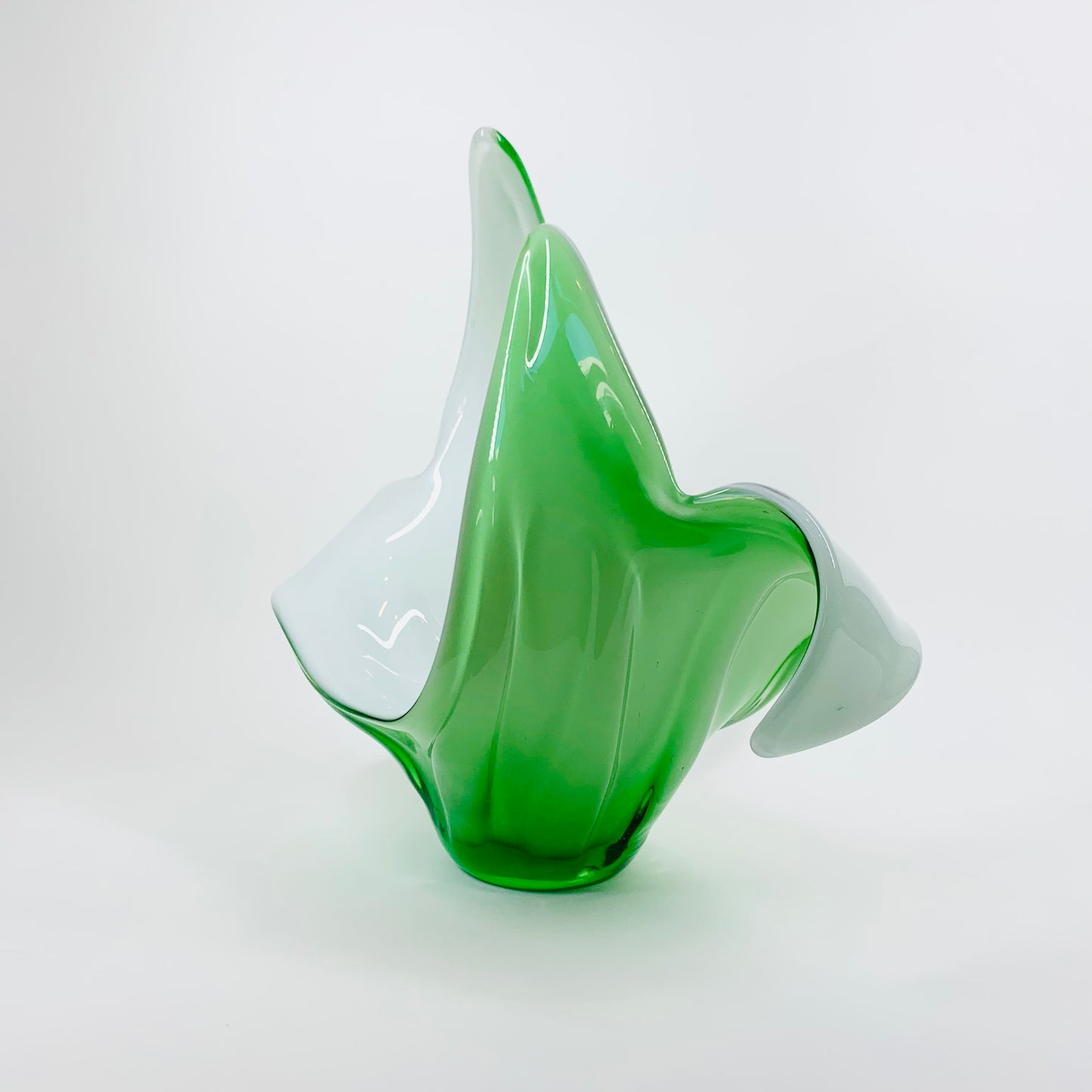 Midcentury green cased white glass bon bon dish/basket