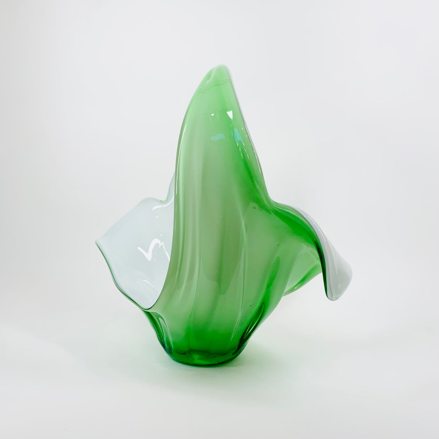Midcentury green cased white glass bon bon dish/basket