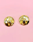 1960s Barcs triple plated gold clip on button earrings with grooves and crystals