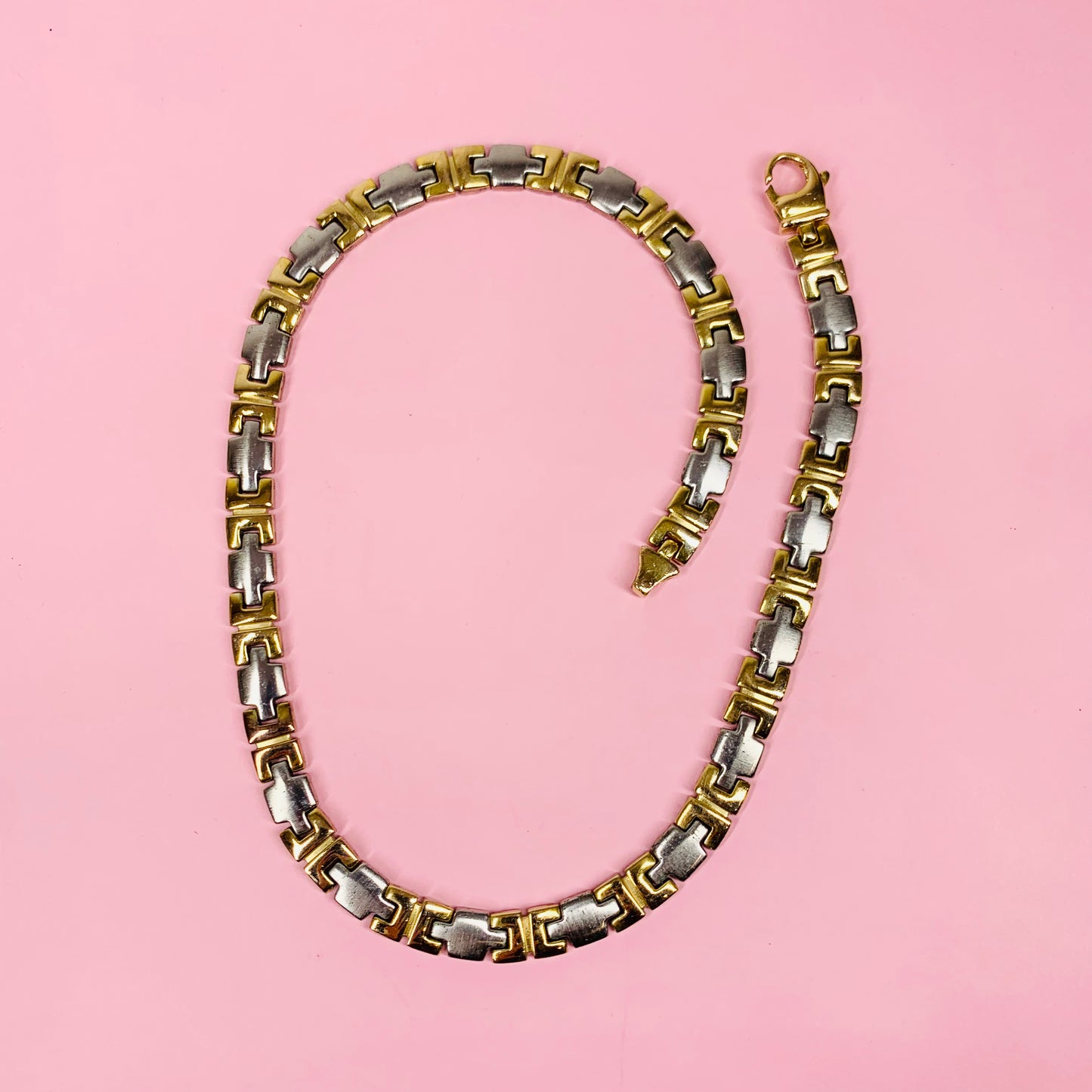 Extremely rare 1960s Barcs triple plated 2 tone gold necklace with puzzle links
