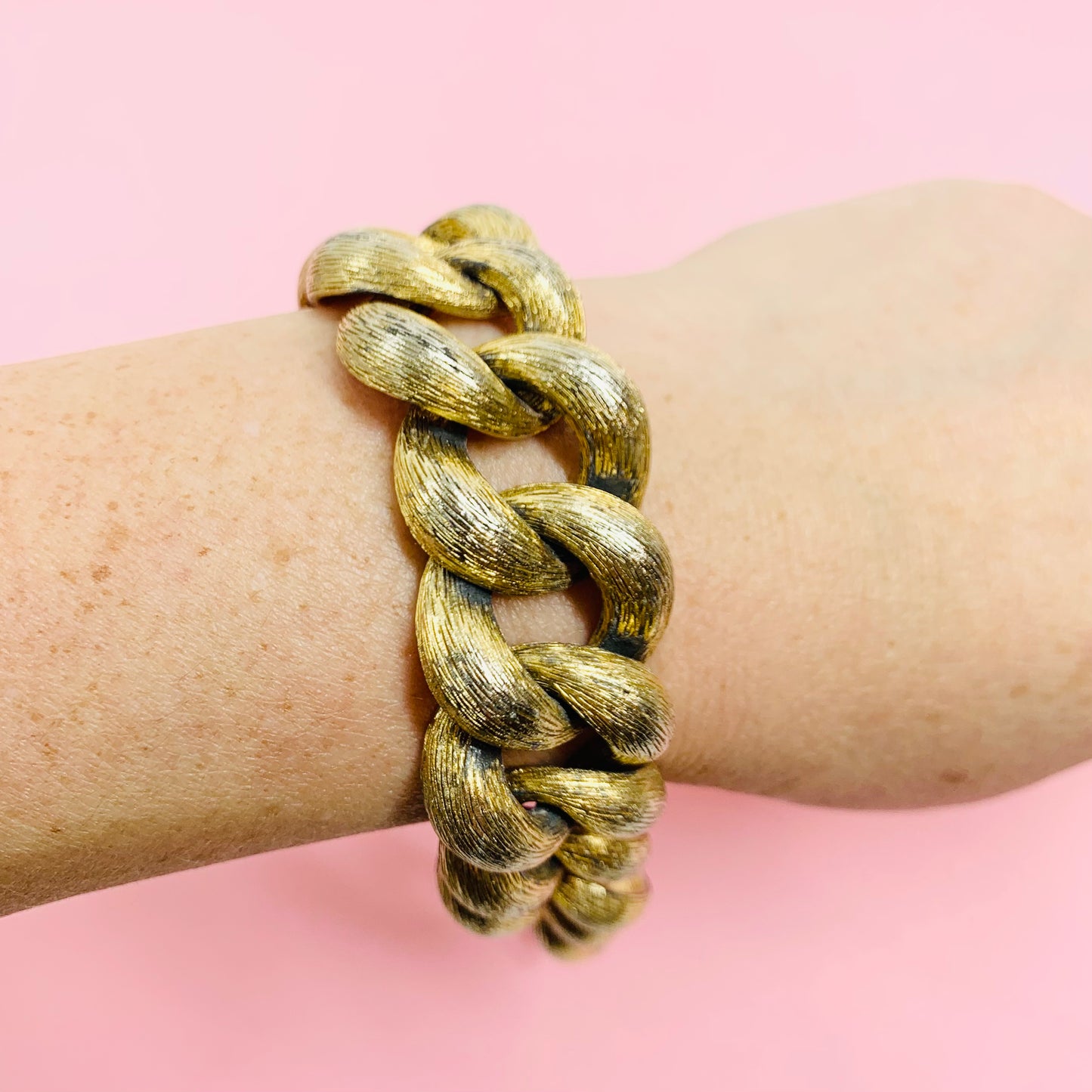1960s chunky French gold plated fancy curb links bracelet