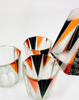 Extremely extremely rare antique Art Deco black & orange enamel decanter satin glass set by Karl Palda
