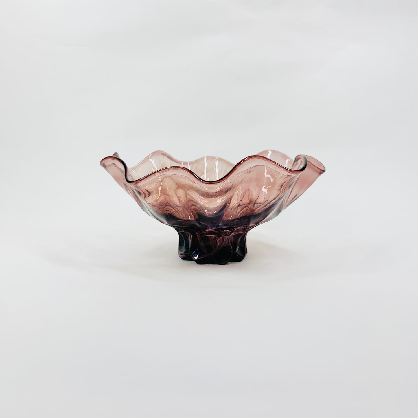 Vintage Japanese purple glass ruffle rim bowl