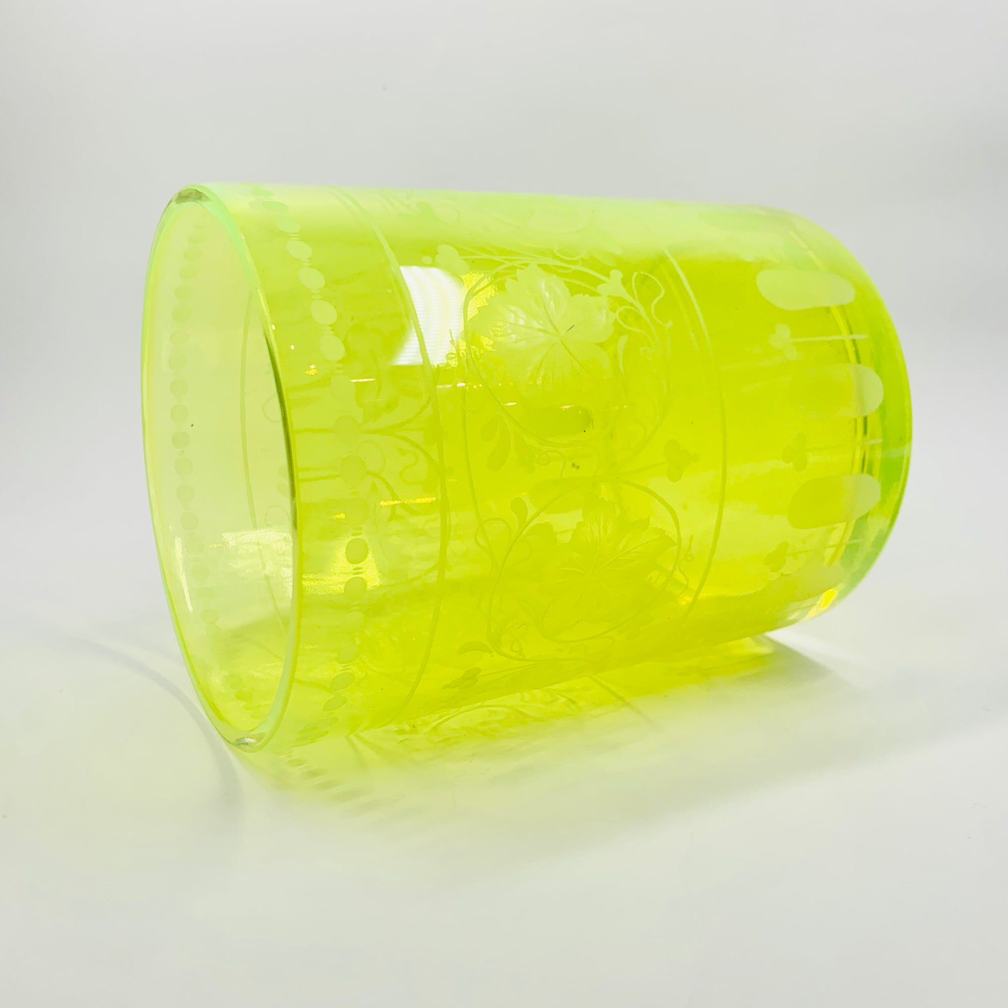 ETCHED URANIUM GLASS VASE