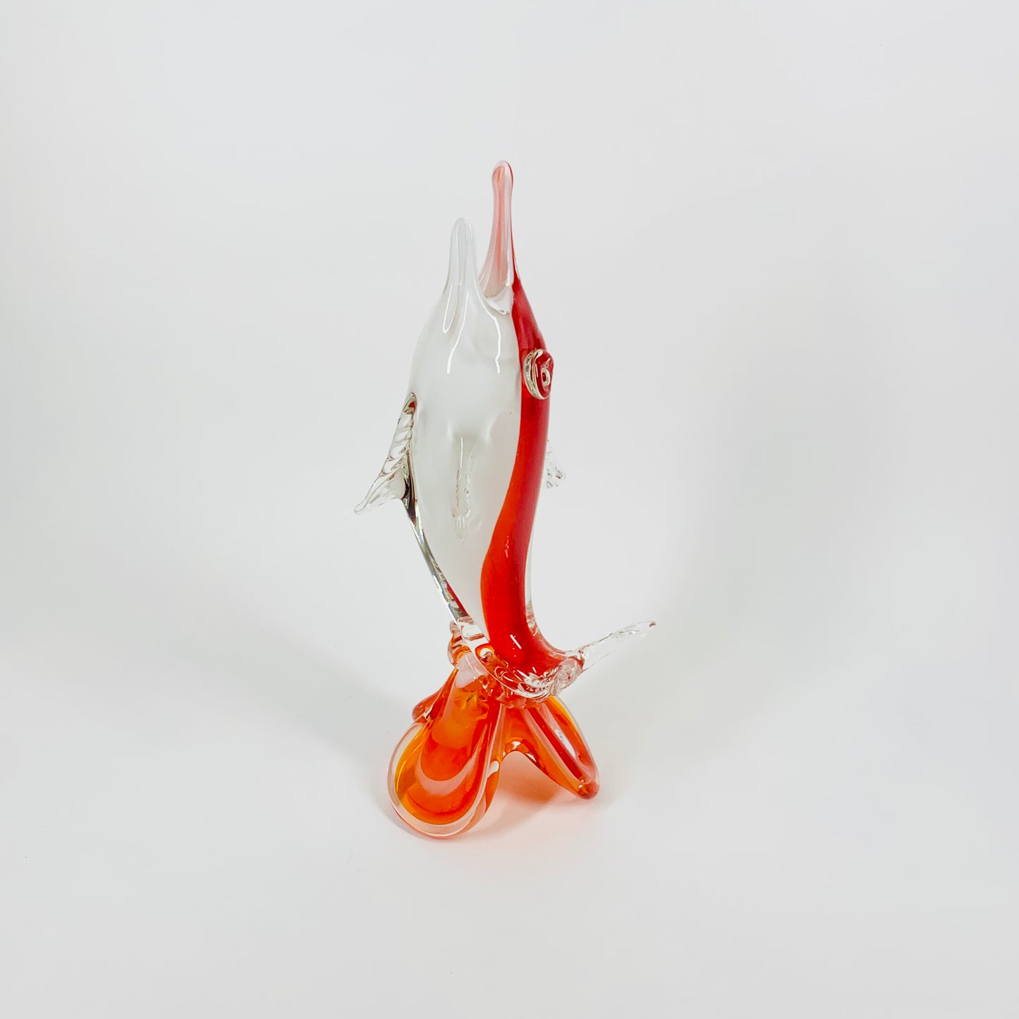 Midcentury white orange fish sculpture vase