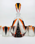 Extremely extremely rare antique Art Deco black & orange enamel decanter satin glass set by Karl Palda