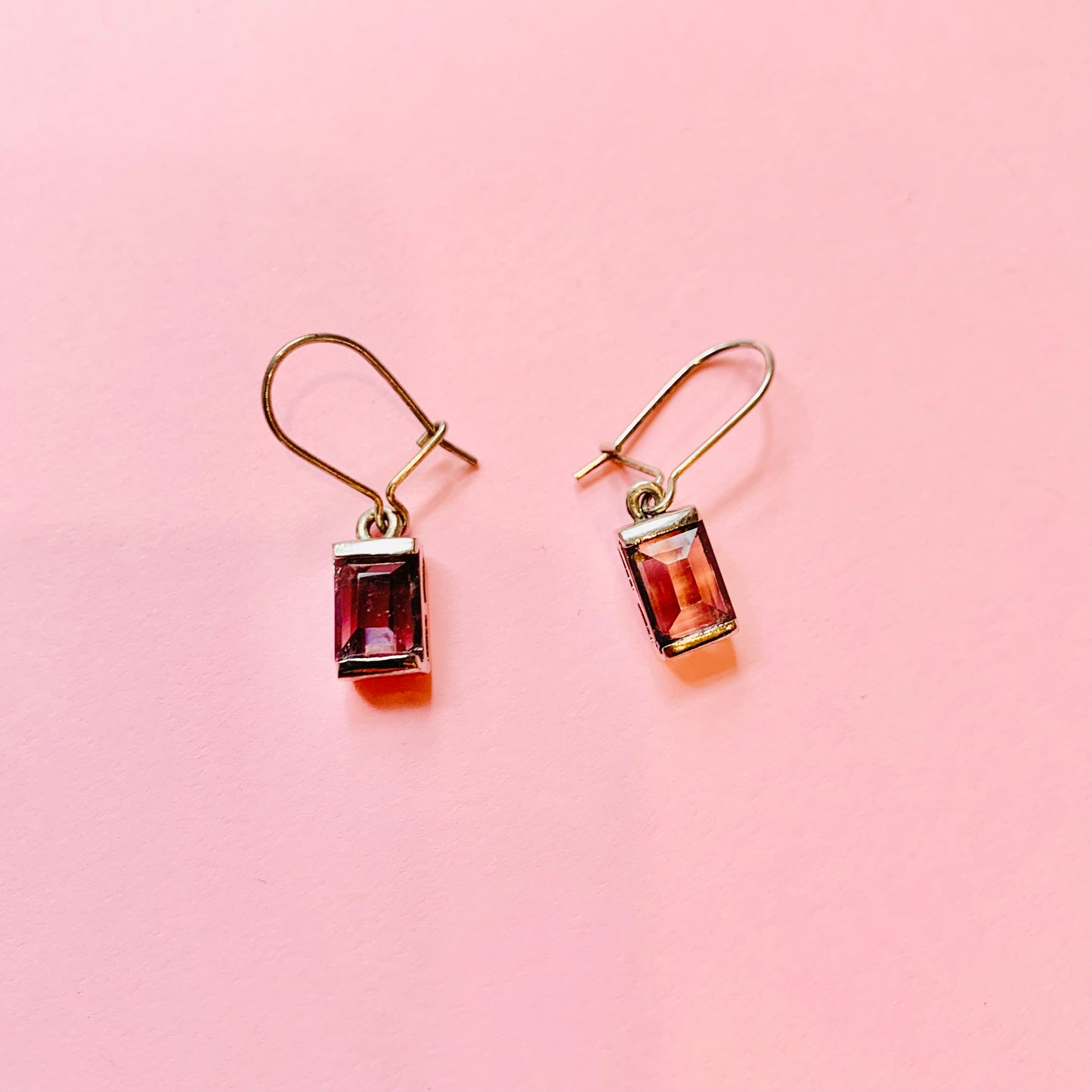 Midcentury silver purple glass pastes drop earrings