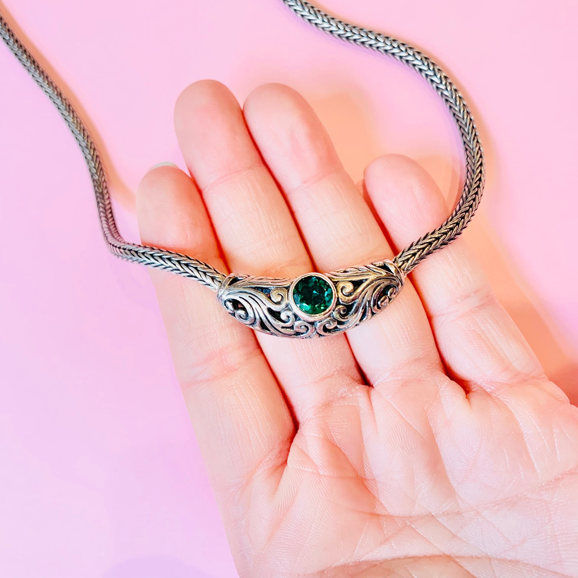 VINTAGE SAMUEL BENHAM SILVER DRAGONBONE TOURMALINE NECKLACE