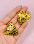 80s TRIANGULAR FILIGREE PEARL EARRINGS