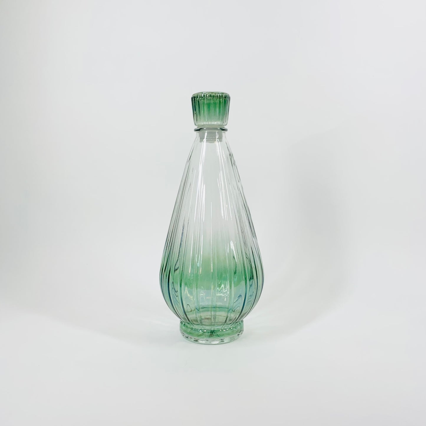 Extremely rare Midcentury American iridescent harlequin pressed glass decanter and matching glasses set